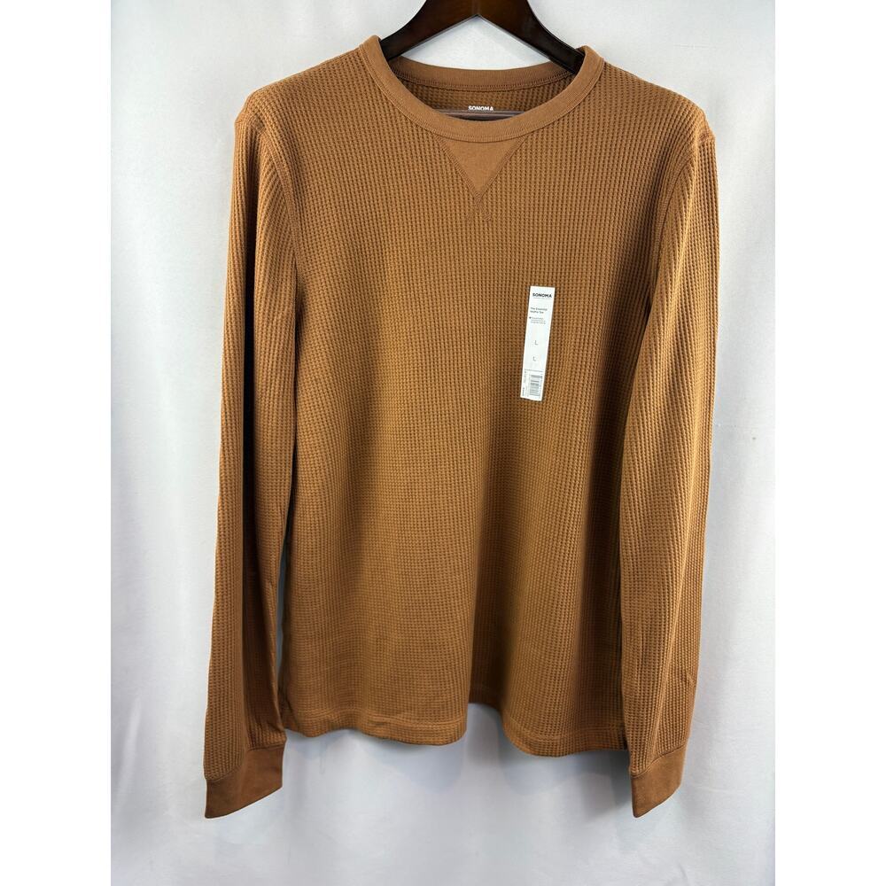 Men’s Sonoma Large Coffee Brown Long Sleeve Waffle Shirt